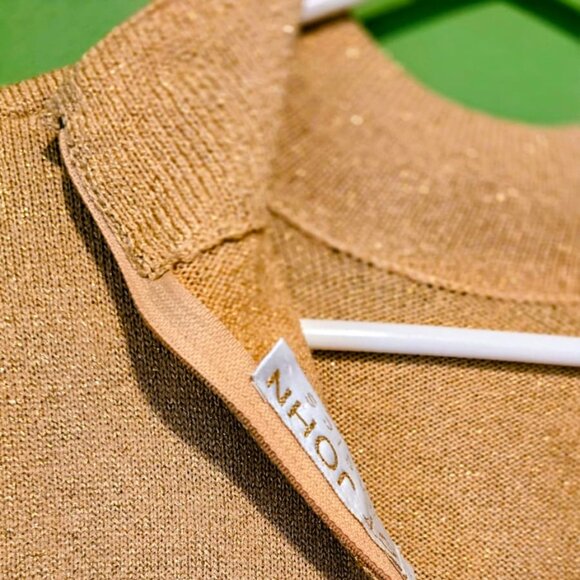 St. John Metallic Gold Mock Neck Sweater L - Picture 3 of 9